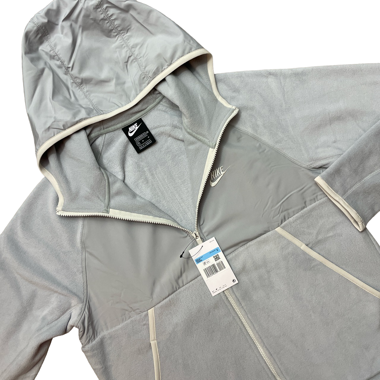 NIKE TECH WINDRUNNER HOODED FLEECE JACKET - LIGHT GREY