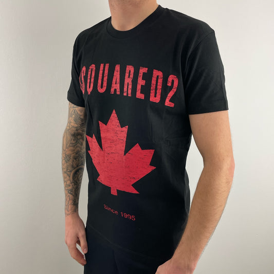 DSQUARED2 MAPLE LEAF LOGO TSHIRT - BLACK