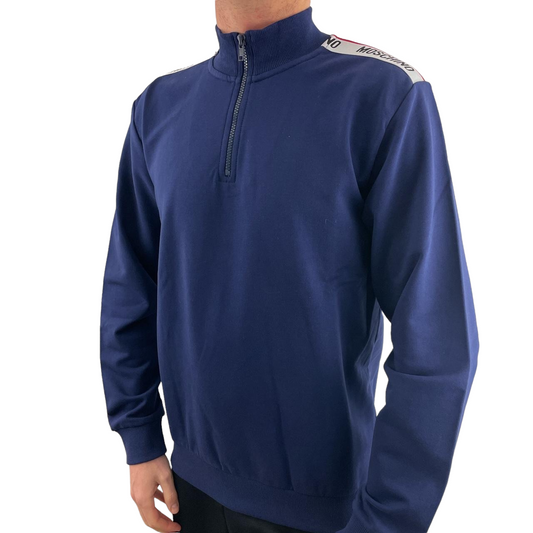 MOSCHINO HALF ZIP SHOULDER TAPE SWEATSHIRT - BLUE