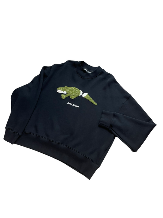 PALM ANGELS CROCODILE LOGO SWEATSHIRT - BLACK