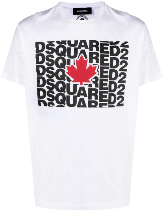 DSQUARED2 MAPLE LEAF LOGO TSHIRT - WHITE
