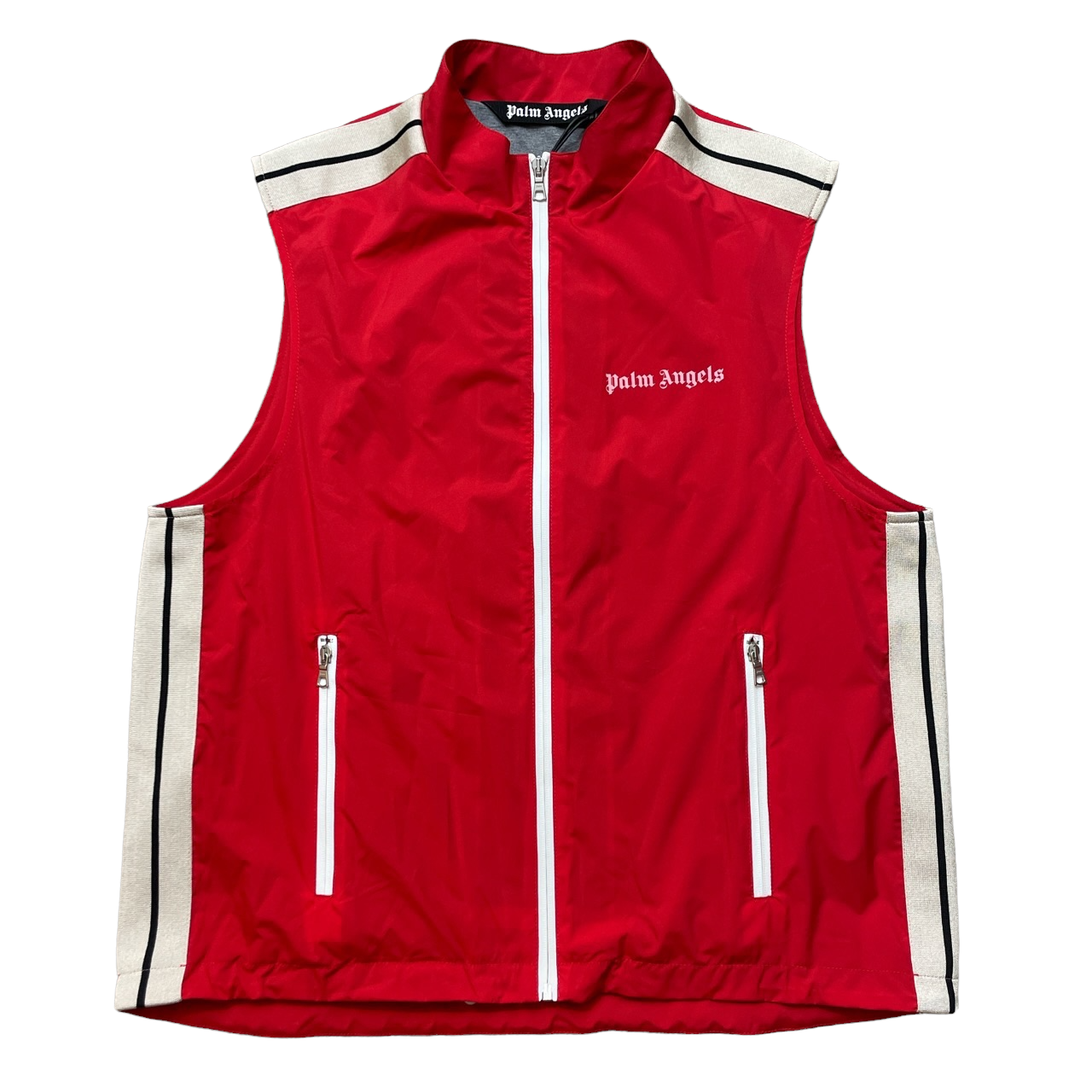 PALM ANGELS LOGO GILET BODYWARMER VEST - RED