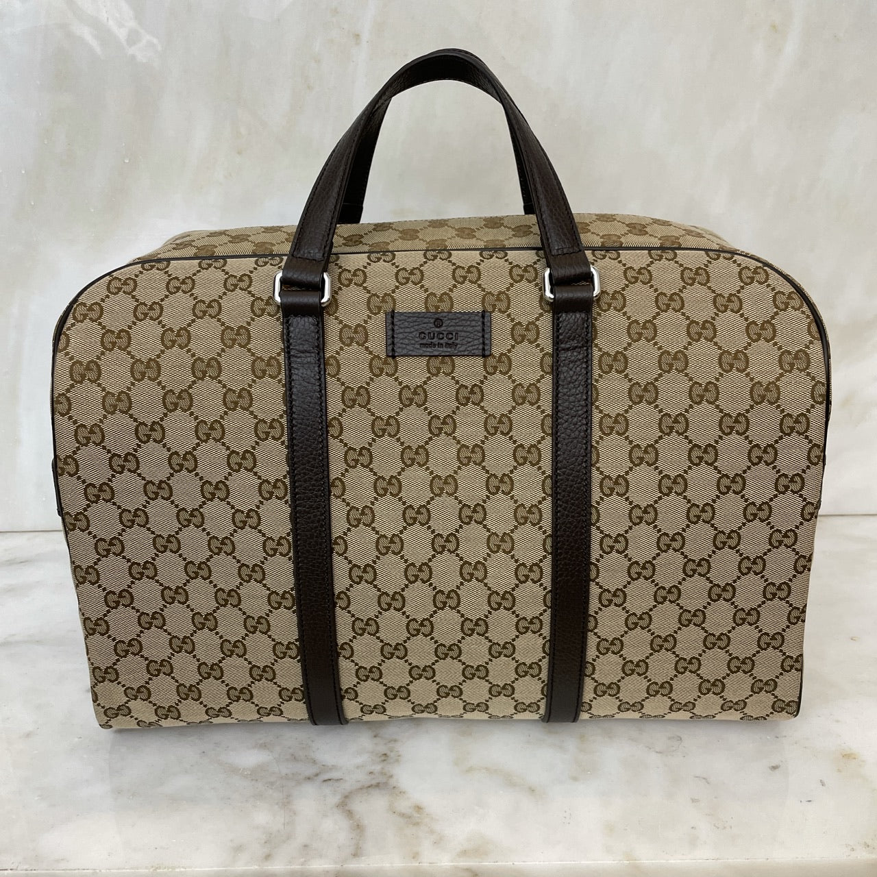 GUCCI GG SUPREME MONOGRAM CANVAS BOSTON WEEKEND DUFFLE BAG -