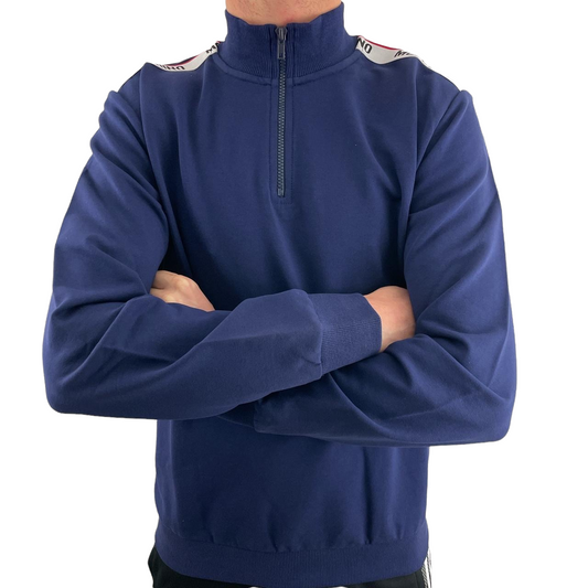 MOSCHINO HALF ZIP SHOULDER TAPE SWEATSHIRT - BLUE