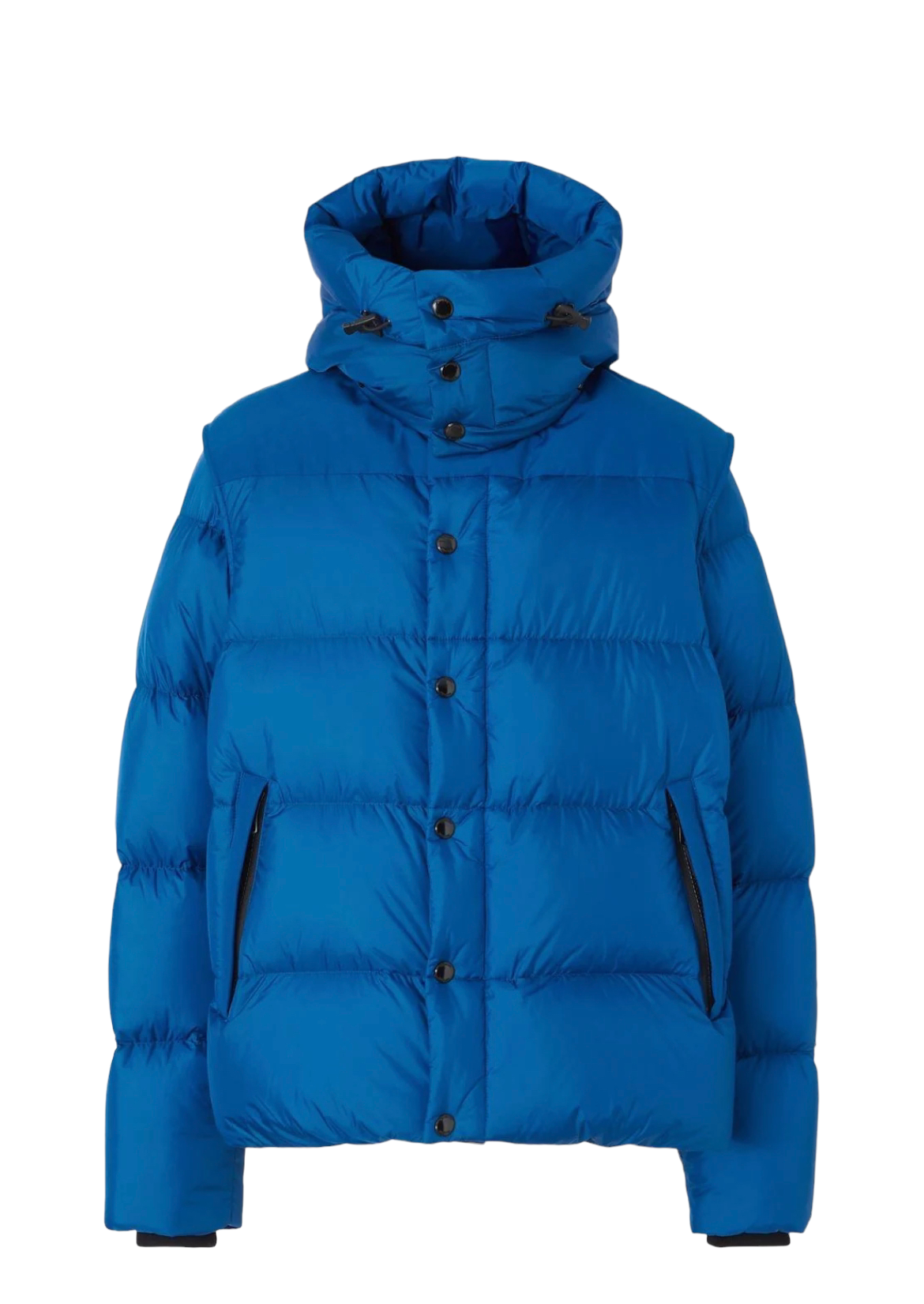 BURBERRY LEEDS DETACHABLE SLEEVE HOODED 2 IN 1 PUFFER JACKET - BLUE
