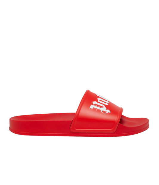 PALM ANGELS LOGO POOL SLIDES - RED / WHITE