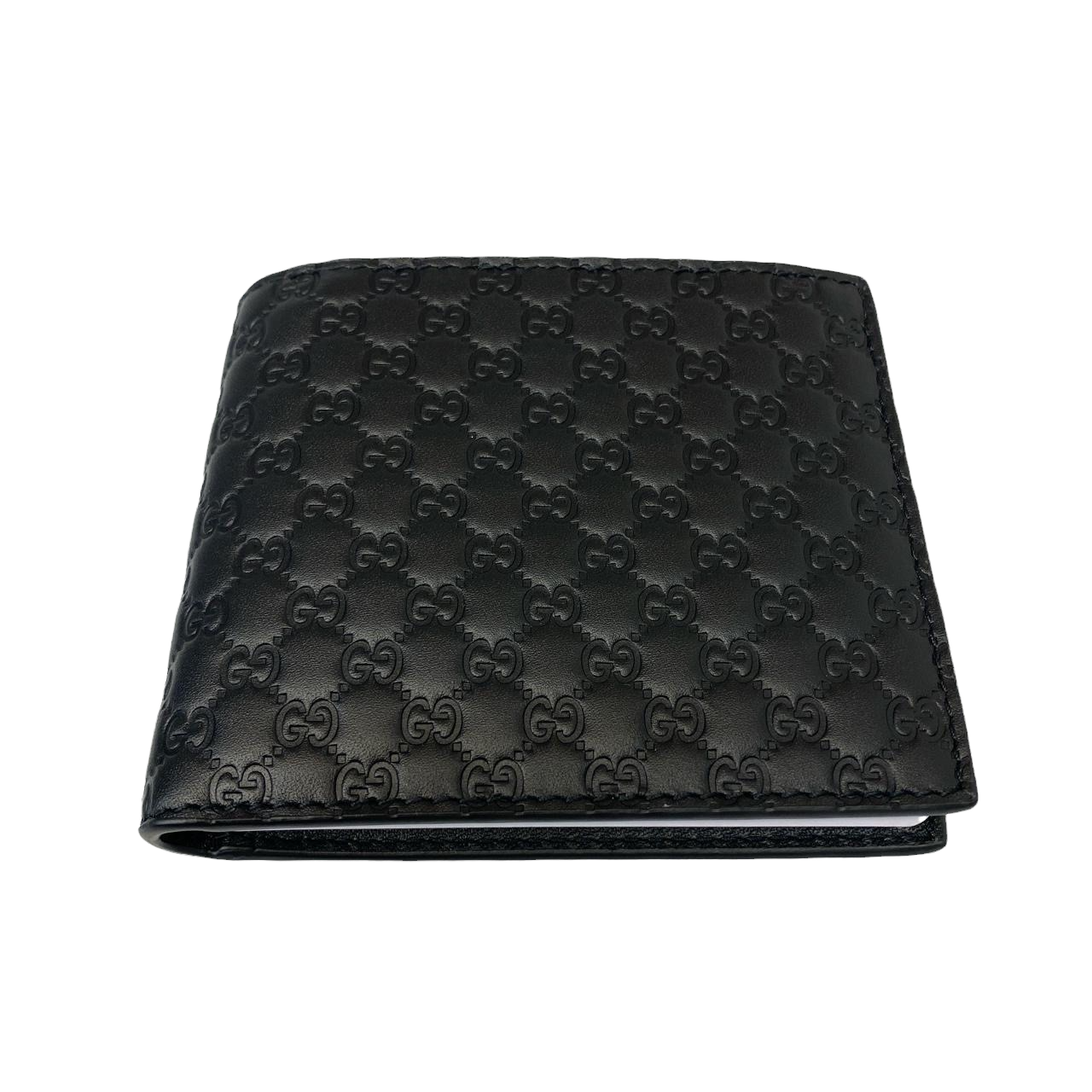 GUCCI Calfskin GG Embossed Perforated Bi-Fold Wallet Black 1189094