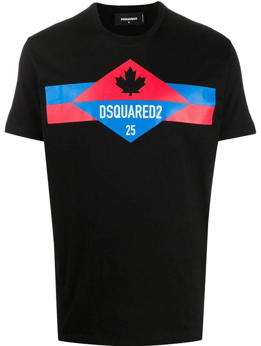 DSQUARED2 MAPLE LEAF LOGO TSHIRT- BLACK