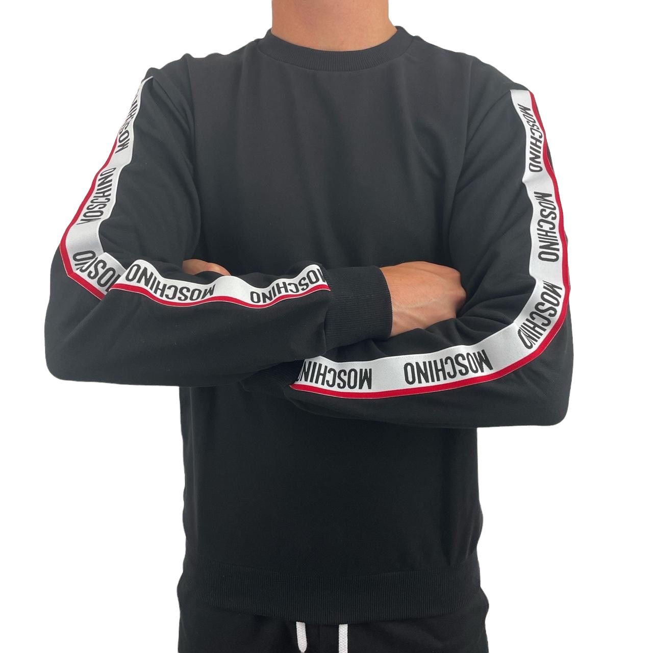 MOSCHINO TAPE COTTON FLEECE SWEATSHIRT - BLACK