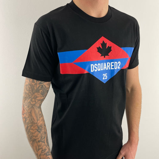 DSQUARED2 MAPLE LEAF LOGO TSHIRT- BLACK