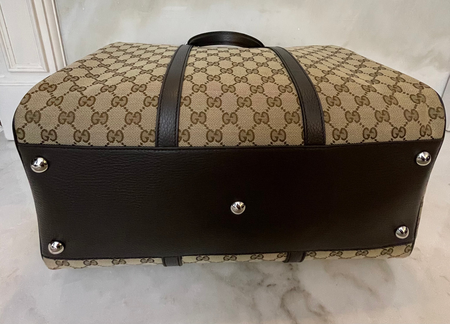 GUCCI GG SUPREME MONOGRAM CANVAS BOSTON WEEKEND DUFFLE BAG -