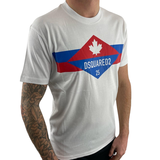 DSQUARED2 MAPLE LEAF LOGO TSHIRT - WHITE