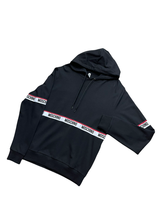 MOSCHINO TAPE PULLOVER HOODIE - BLACK