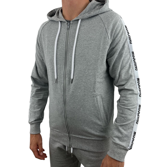 MOSCHINO TAPE ZIP UP HOODIE - GREY