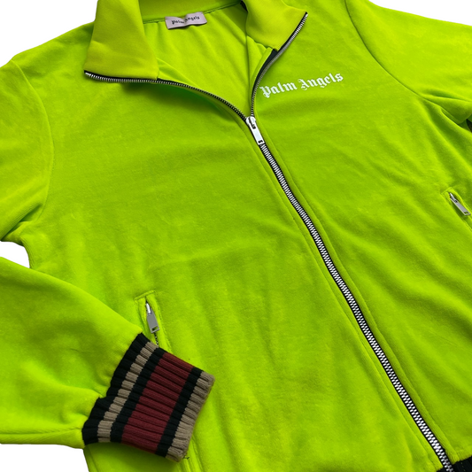 PALM ANGELS VELOUR TRACKSUIT JACKET - NEON GREEN