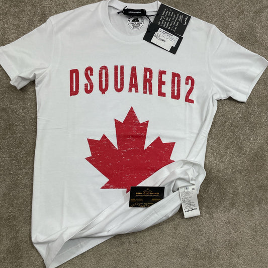 DSQUARED2 MAPLE LEAF LOGO TSHIRT - WHITE