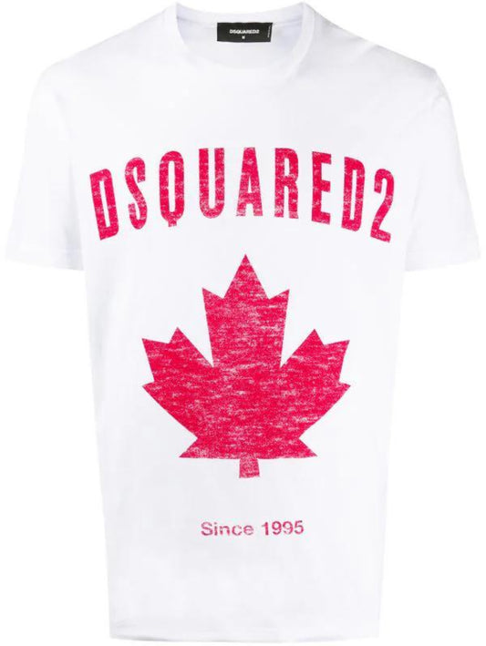 DSQUARED2 MAPLE LEAF LOGO TSHIRT - WHITE