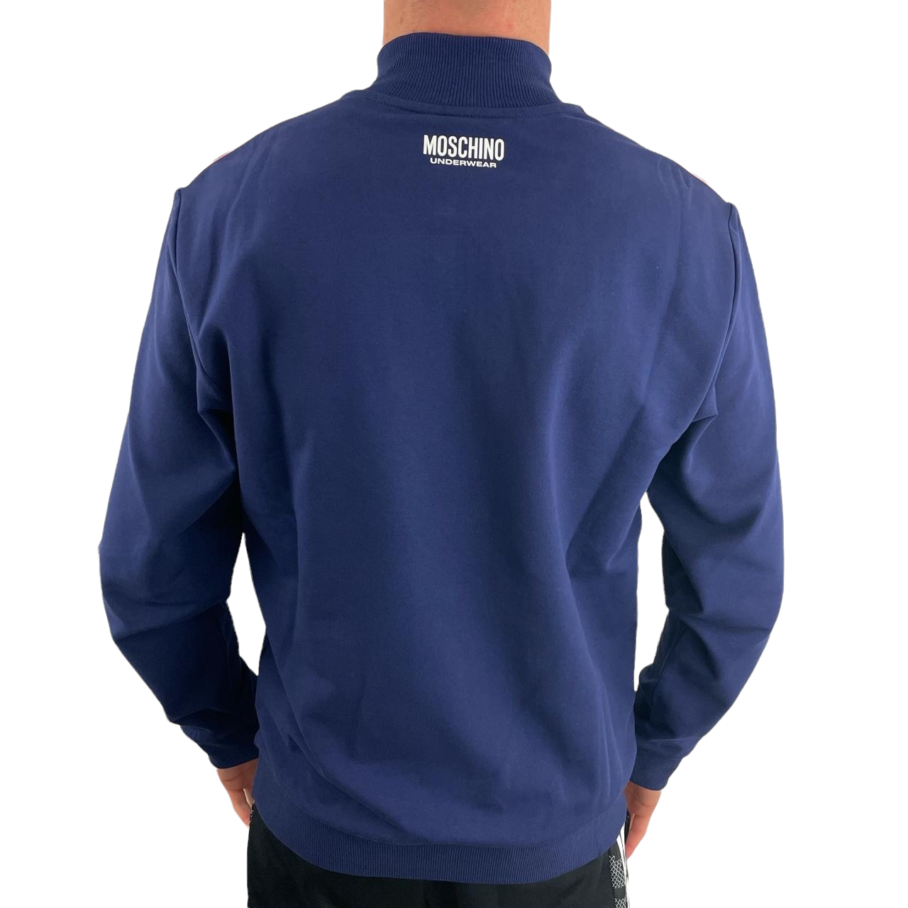 MOSCHINO HALF ZIP SHOULDER TAPE SWEATSHIRT - BLUE