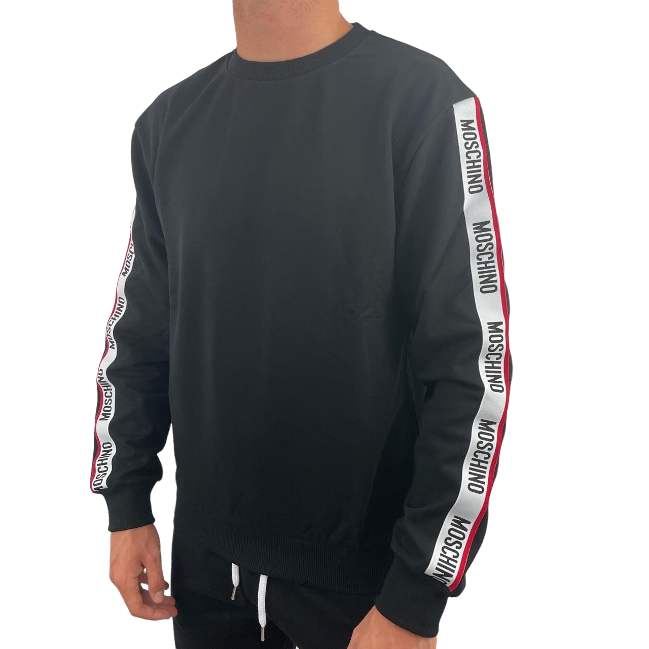 MOSCHINO TAPE COTTON FLEECE SWEATSHIRT - BLACK