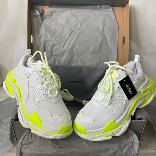 WOMENS BALENCIAGA TRIPLE S TRAINERS - WHITE / NEON