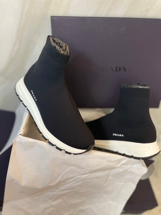 PRADA SPORT SOCK KNIT TRAINERS - BLACK