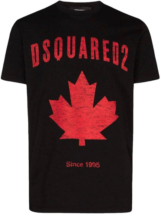 DSQUARED2 MAPLE LEAF LOGO TSHIRT - BLACK