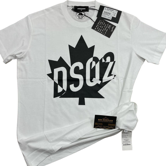 DSQUARED2 DSQ2 MAPLE LEAF LOGO TSHIRT - WHITE
