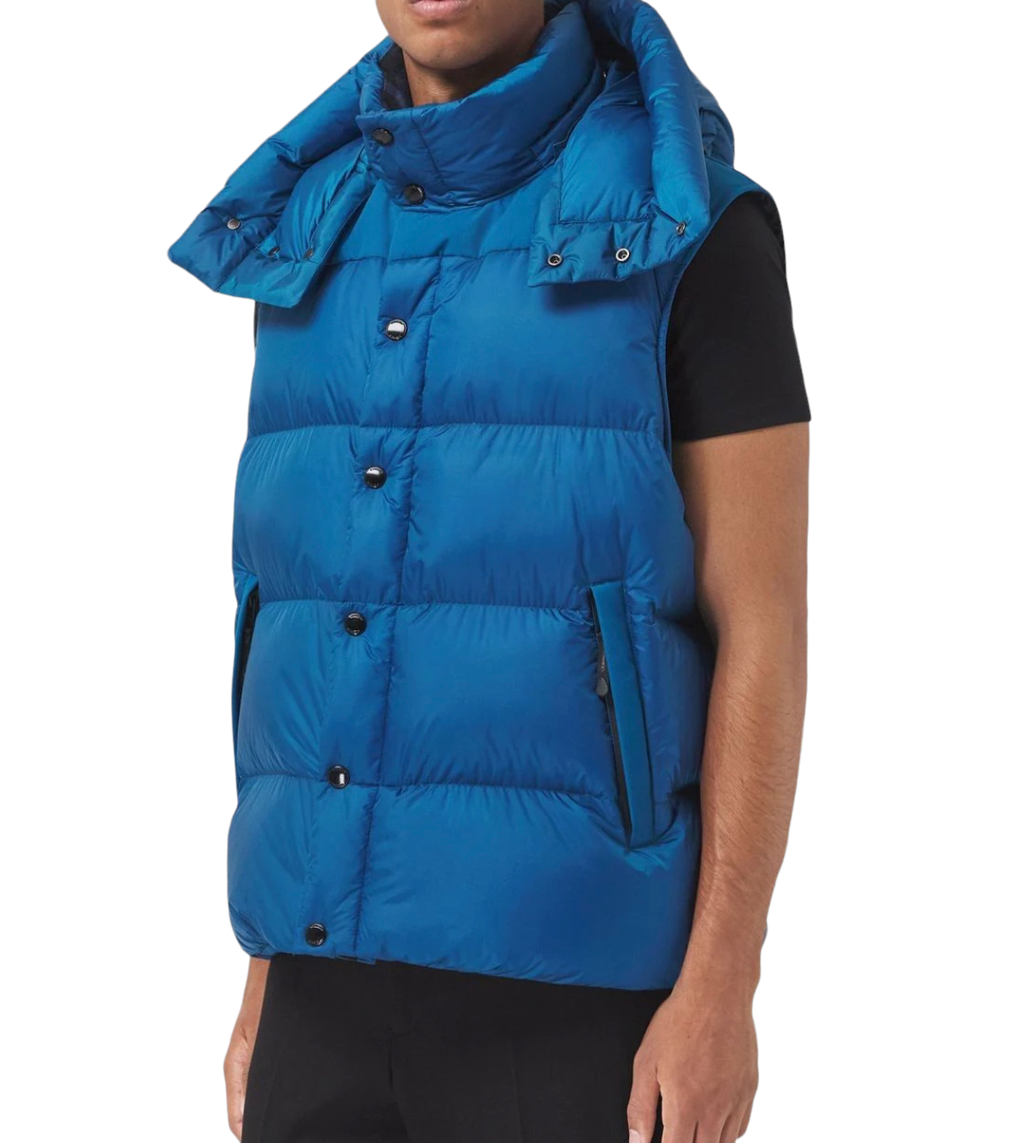 BURBERRY LEEDS DETACHABLE SLEEVE HOODED 2 IN 1 PUFFER JACKET - BLUE
