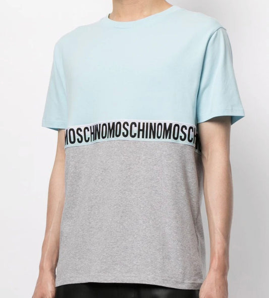 MOSCHINO COLOUR BLOCK BAND TSHIRT - BABY BLUE