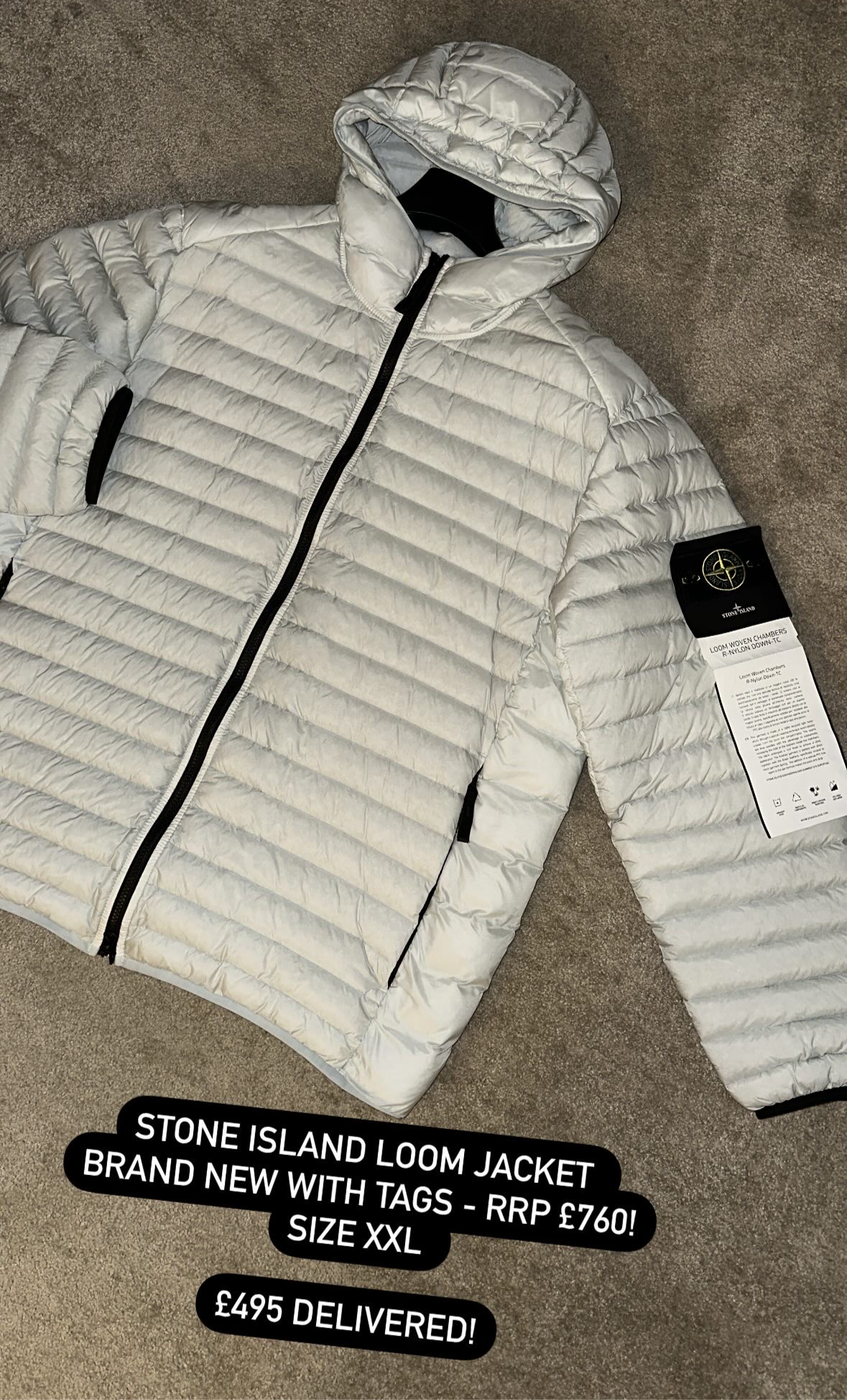 STONE ISLAND LOOM WOVEN NYLON DOWN PUFFER JACKET - GREY