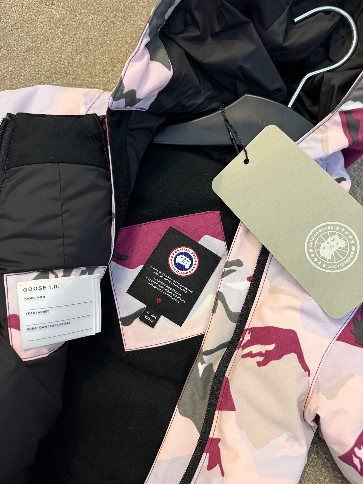 KIDS CANADA GOOSE DOWN PADDED SNOWSUIT - PINK CAMO