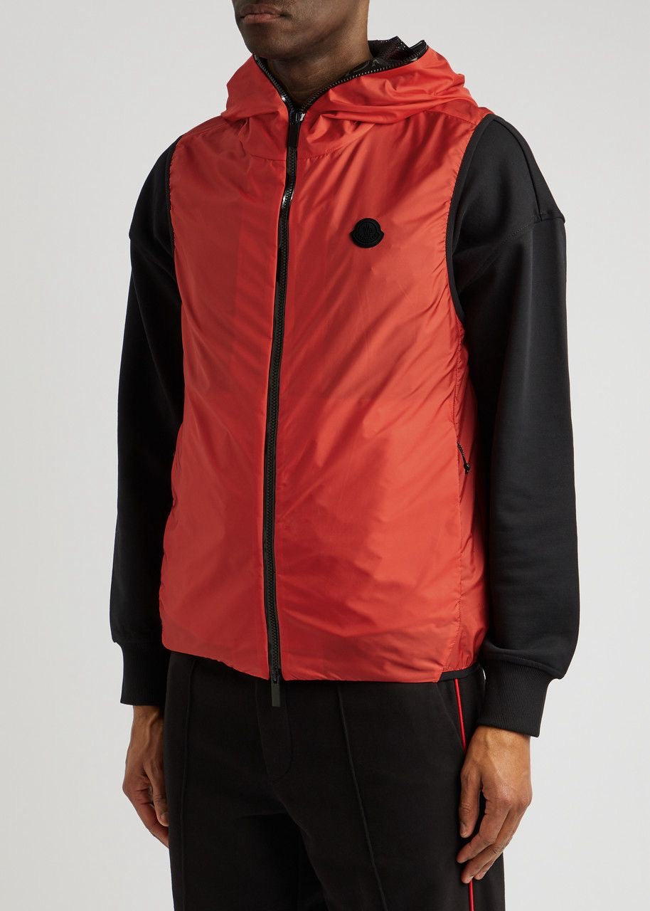 MONCLER PAKITO HOODED NYLON GILET BODYWARMER - RED
