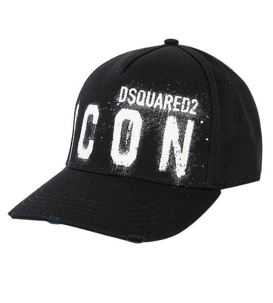 DSQUARED2 ICON SPRAY PAINT BASEBALL CAP - BLACK / WHITE