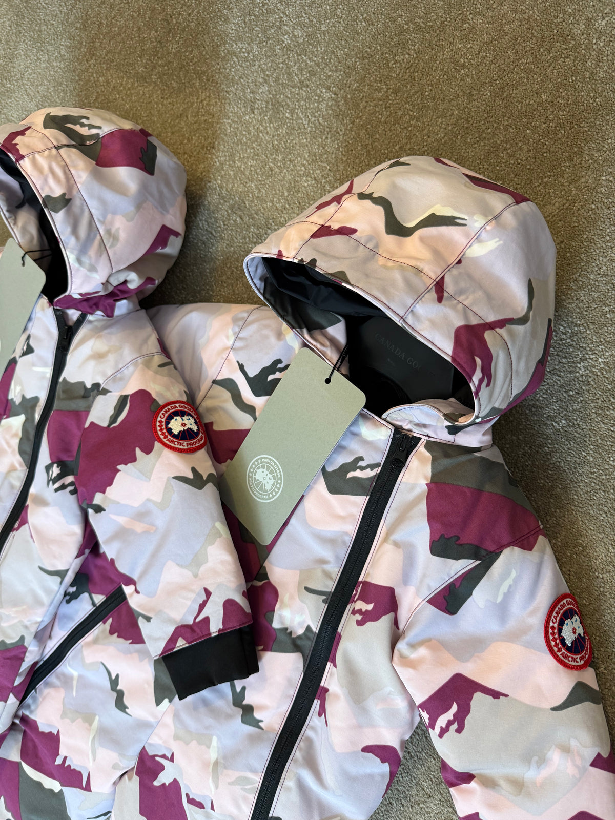 KIDS CANADA GOOSE DOWN PADDED SNOWSUIT - PINK CAMO