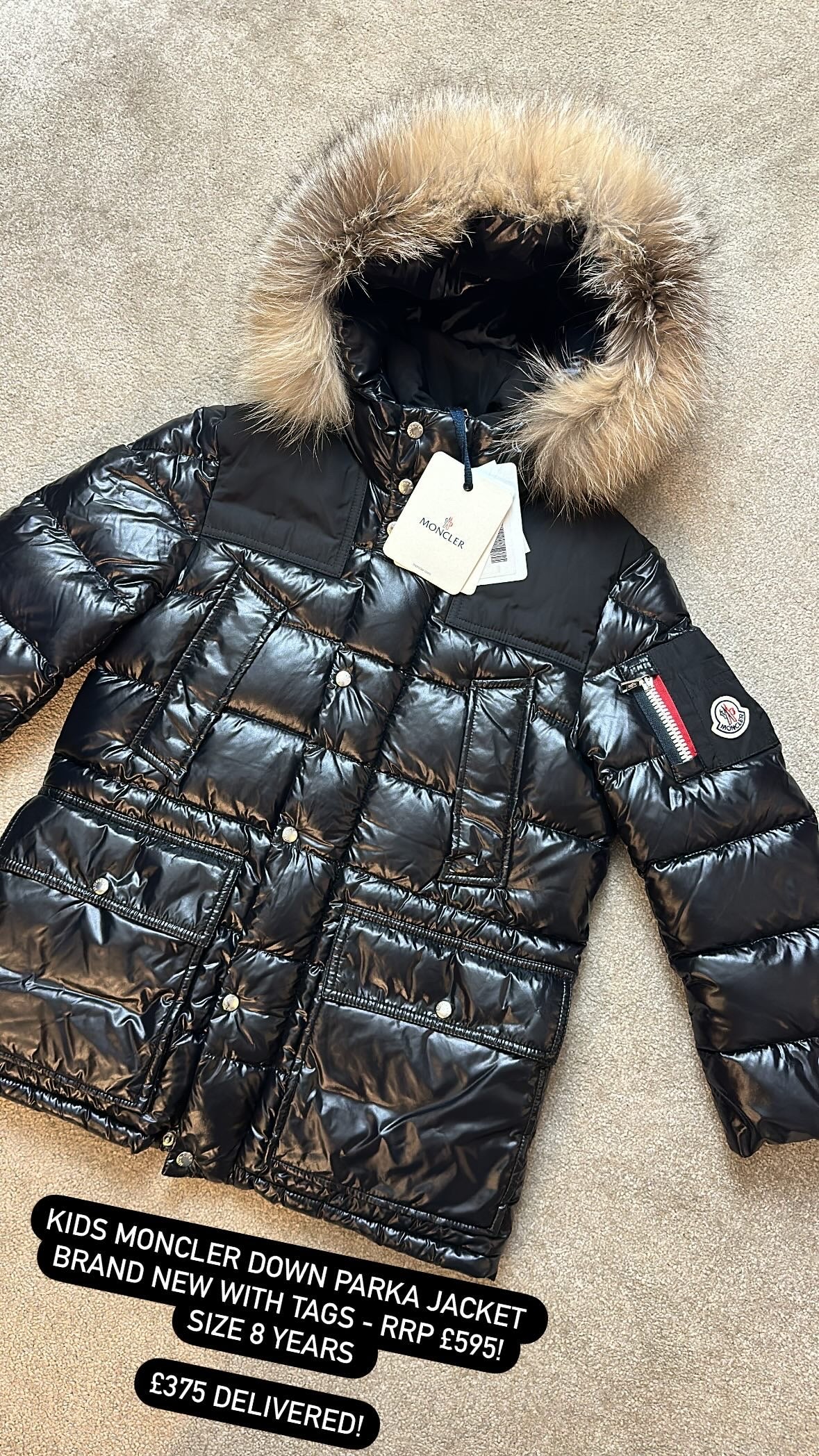 KIDS MONCLER DOWN PADDED PARKA - BLACK