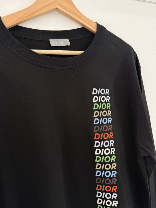 CHRISTIAN DIOR MULTI LOGO LONGSLEEVE TSHIRT - BLACK