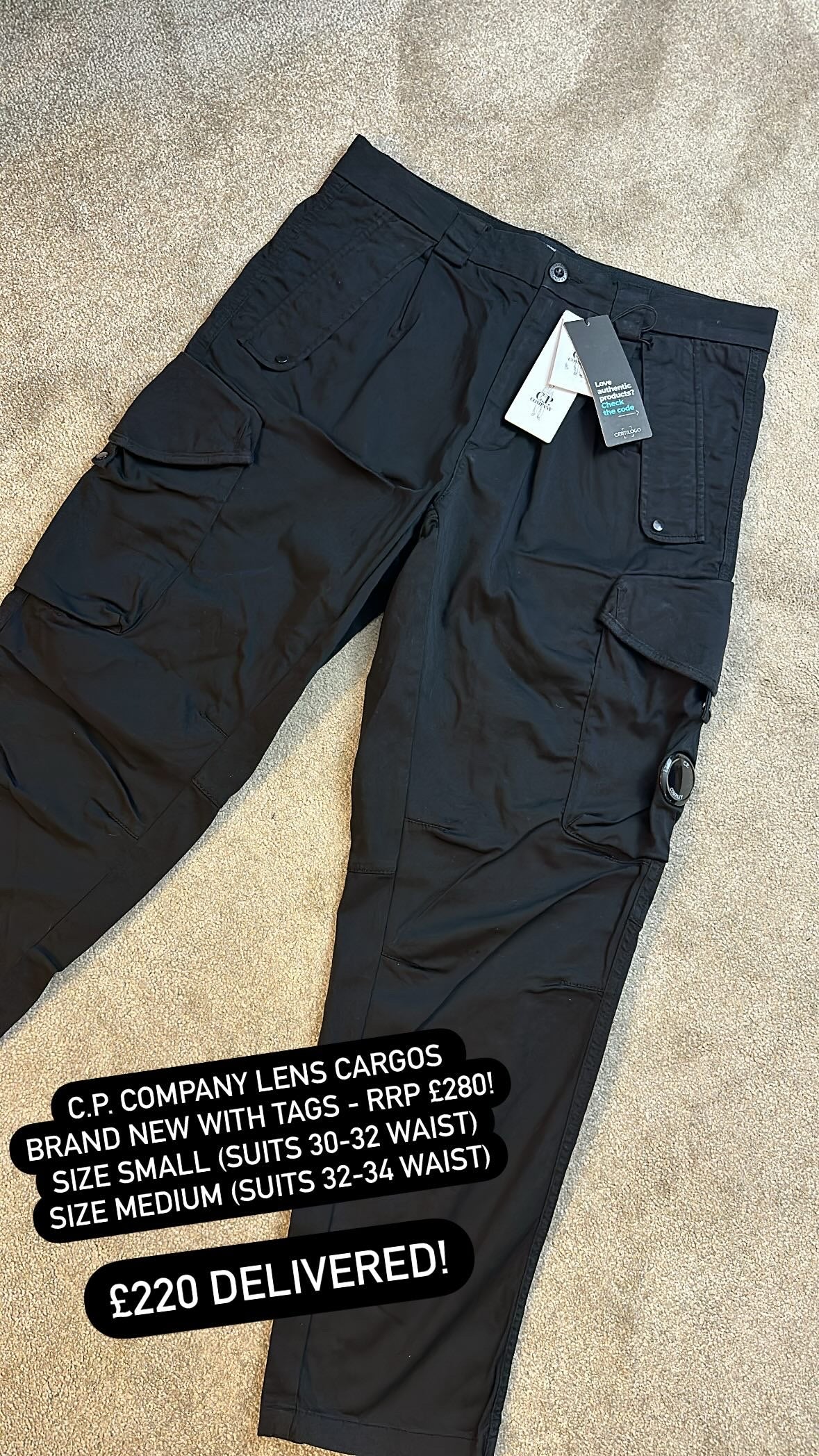 C.P. COMPANY RASO CARGO TROUSERS - BLACK