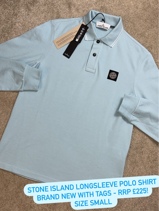 STONE ISLAND SLIM FIT LONGSLEEVE POLO SHIRT - SKY BLUE