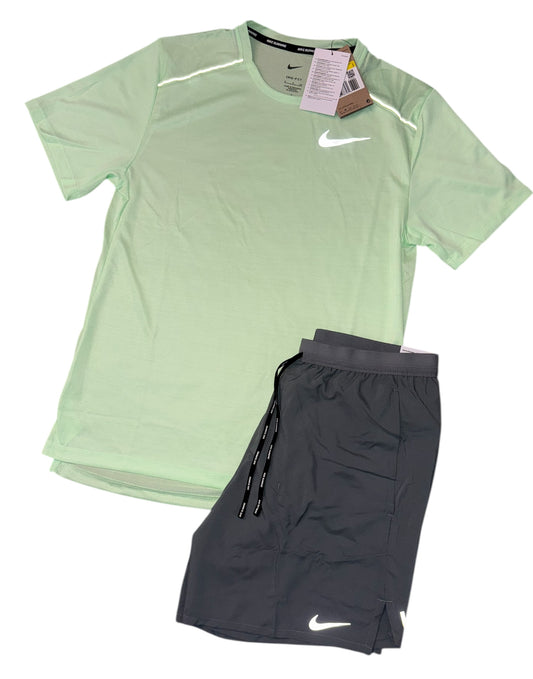 NIKE DRI - FIT 1.0 MILER TSHIRT & FLEX STRIDE 7” SHORTS FULL SET - NEON / GREY