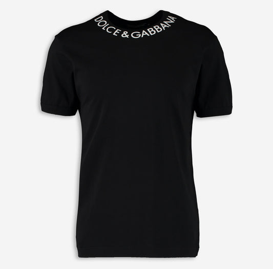 DOLCE & GABBANA MILANO COLLAR LOGO TSHIRT - BLACK