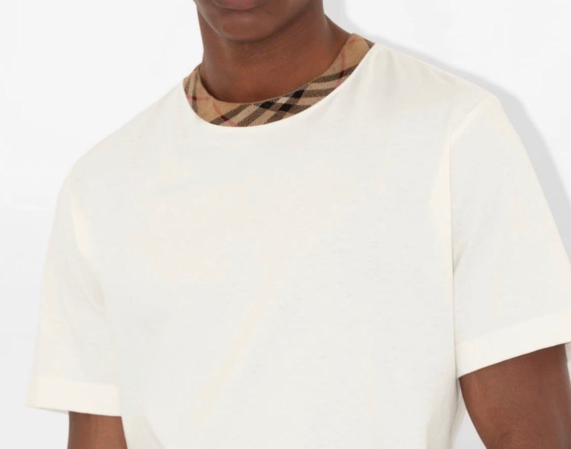 BURBERRY CHECK COLLAR LOGO TSHIRT - WHITE
