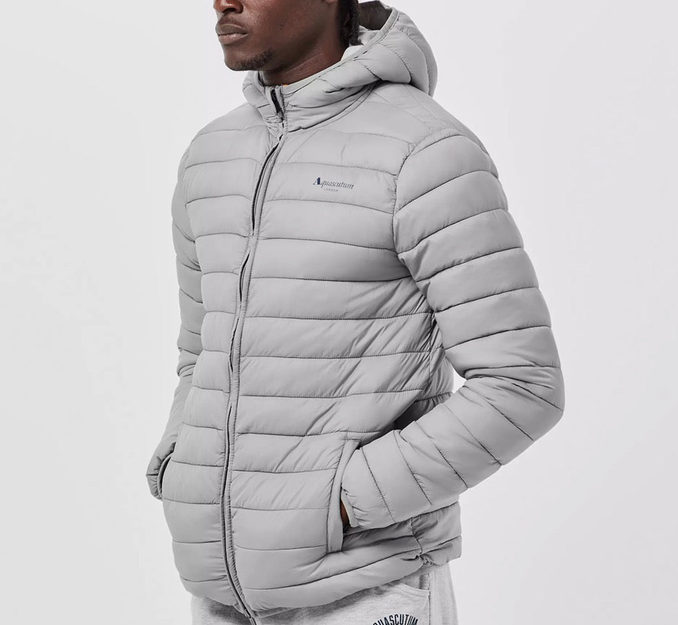 AQUASCUTUM HOODED PUFFER JACKET - GREY