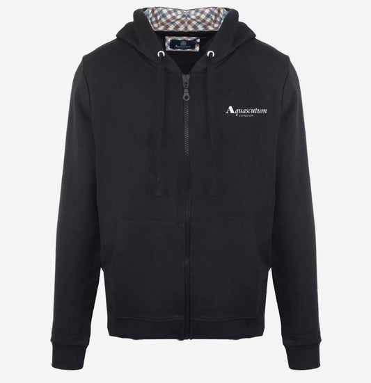 AQUASCUTUM LONDON ZIP UP HOODED SWEATSHIRT - BLACK