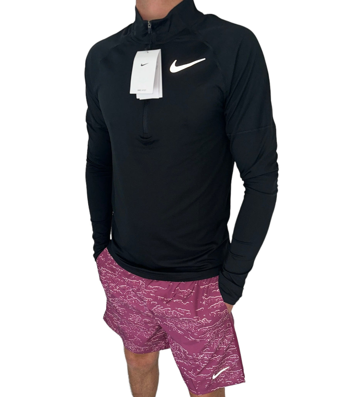 NIKE DRI-FIT ELEMENT LONGSLEEVE HALF ZIP TOP - BLACK