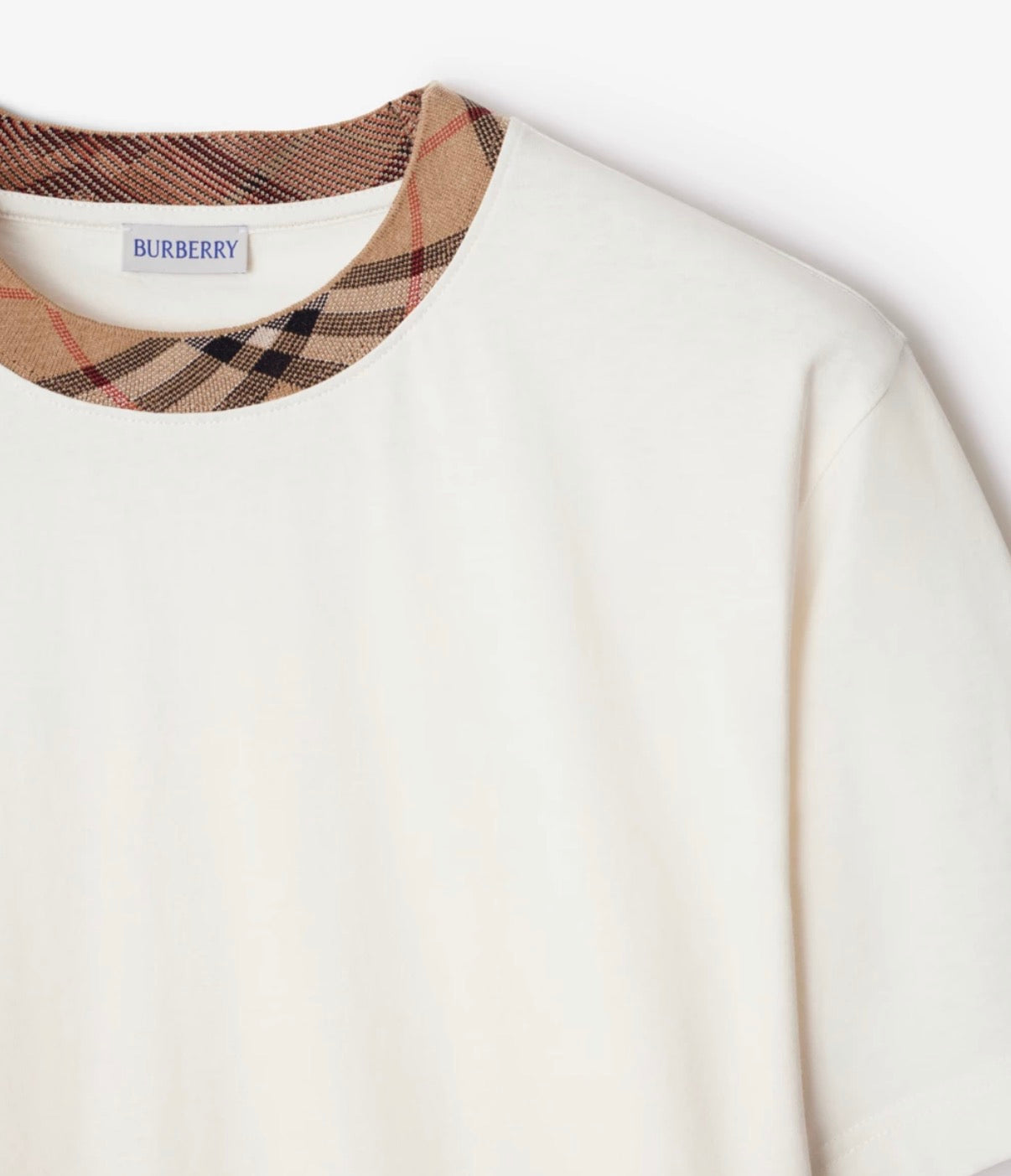 BURBERRY CHECK COLLAR LOGO TSHIRT - WHITE