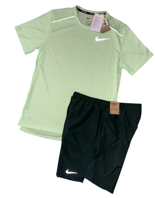 NIKE DRI - FIT 1.0 MILER TSHIRT & CHALLENGER SHORTS FULL SET - NEON / TEAL