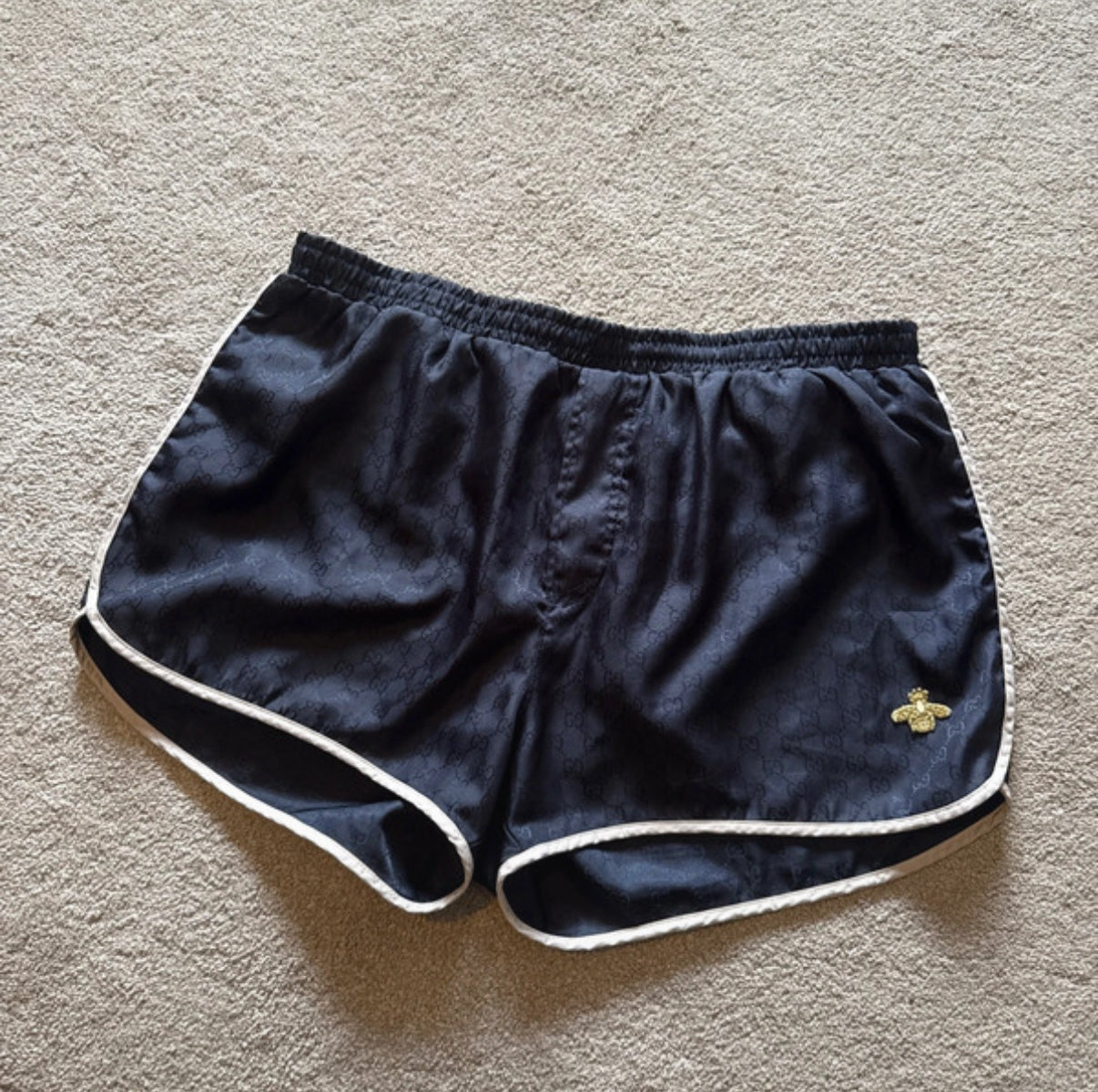 GUCCI GG NYLON BEE LOGO SWIM SHORTS - NAVY