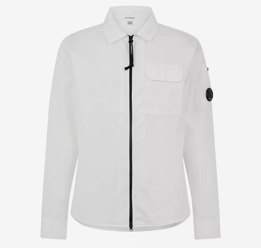 C.P. COMPANY LENS COTTON OVERSHIRT JACKET - WHITE