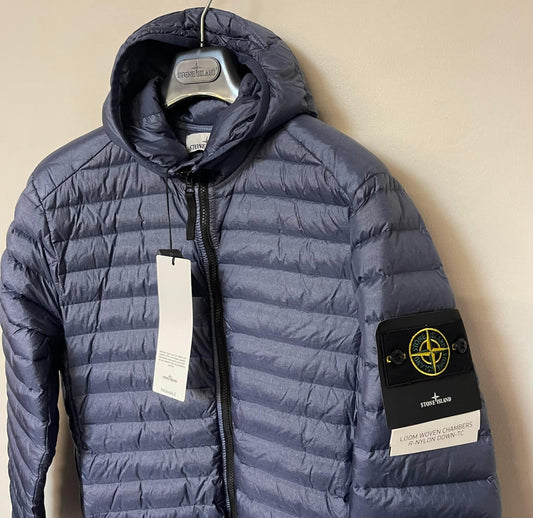 STONE ISLAND LOOM WOVEN NYLON DOWN PUFFER JACKET - BLUE