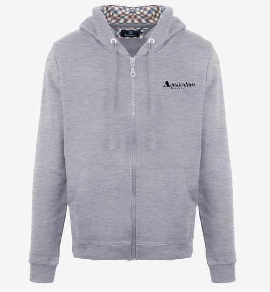 AQUASCUTUM LONDON ZIP UP HOODED SWEATSHIRT - GREY